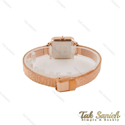 ساعت دنیل ولینگتون زنانه بند حصیری مربع رزگلد صفحه سبز DW-4806-L
