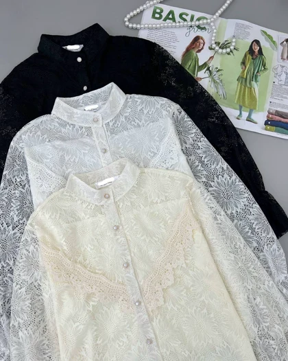 شومیز تمام گیپور با نوارای دانتل کد 4745