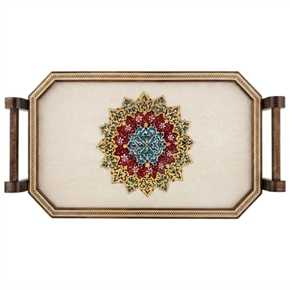 سینی چوبی دور خاتم کار دست کد m0324 گالری ساعت ضرابی