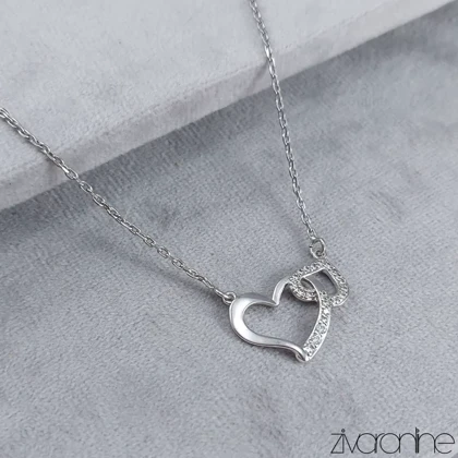 پلاک و زنجیر زنانه استیل مدل قلب نقره ای 50074