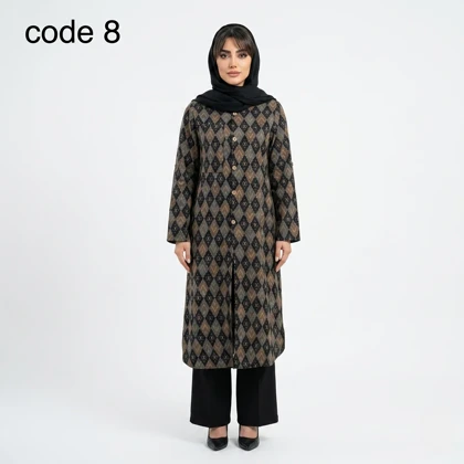 مانتو بلند ژاکارد طلا کوب مدل مینا علیدسا