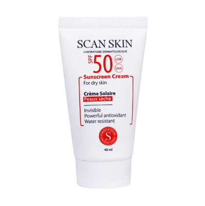 کرم ضد آفتاب بی رنگ SPF50 پوست خشک اسکن اسکین 40 میل