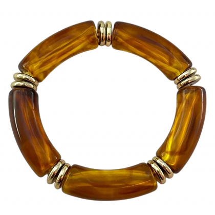 دستبند زنانه بنگل رزینی چندتکه مدل امبریا طلایی‑کهربایی