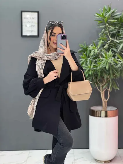 مانتو لینن آستین پفی جیب پفکی