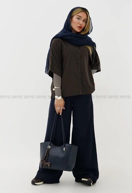 شومیز زنانه لینن آستین چاک کد1006325