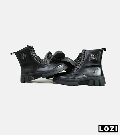 بوت مردانه چرمی مشکی ZARA