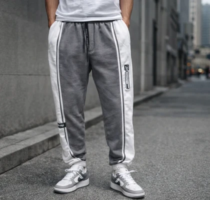 شلوار جاگر طوسی سفید دمپاگتر پارچه گلکسی پنبه* فوق‌العاده شیک و با کیفیت بالا