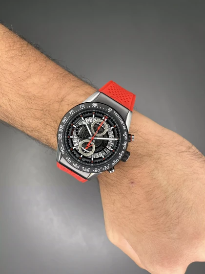 ساعت مچی تگ هویر کورنوگراف اسکلتون بند رابر قرمز Tag Heuer