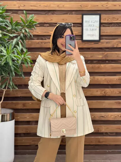 کت لینن راه راه سنجاق دار