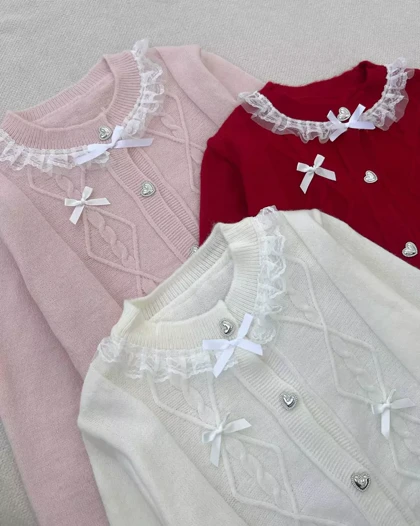 ژاکت بافت دکمه قلب پاپیون کد 5343