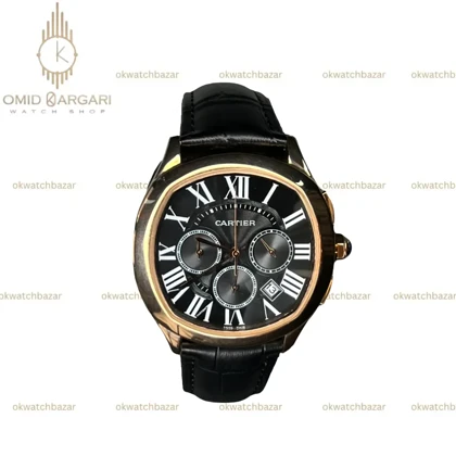 ساعت مچی کارتیه کورنوگراف قاب رزگلد صفحه مشکی Cartier