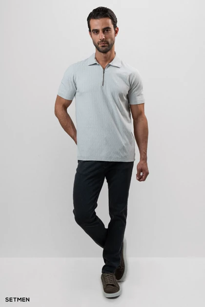 تیشرت یقه نیم زیپ ژاکارد