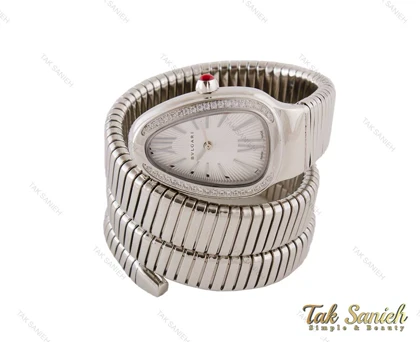 ساعت بولگاری زنانه مار نقره ای سفید نگین‌دار Bvlgari-3877-L