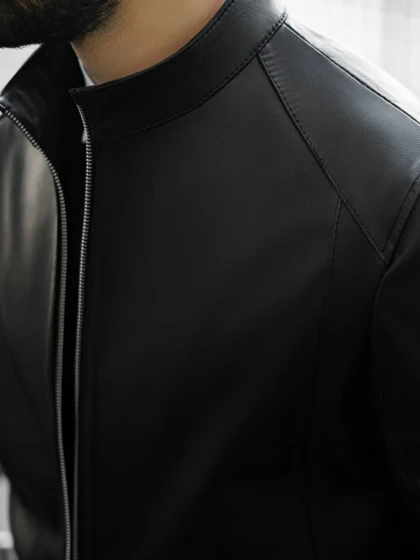 کاپشن چرم طبیعی مشکی j152