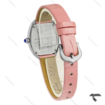 ساعت کارتیه Baignoire زنانه سیلور بند چرم صورتی Cartier-9844-L