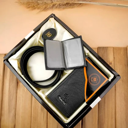 ست چهار تکه کیف پول کمربند و جاکارتی مردانه چرمی massimo dutti 106-4