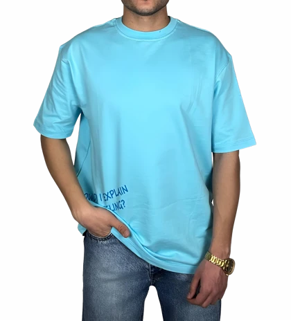 تیشرت آستین کوتاه مردانه آبی با چاپ نوشته آبی