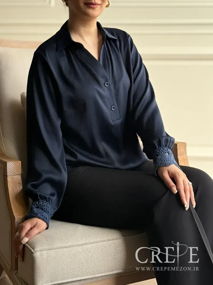 شومیز یقه دو دکمه مچ گیپور