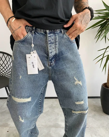 شلوار بگ استایل آبی تیره زاپ‌دار SCOTCH & SODA