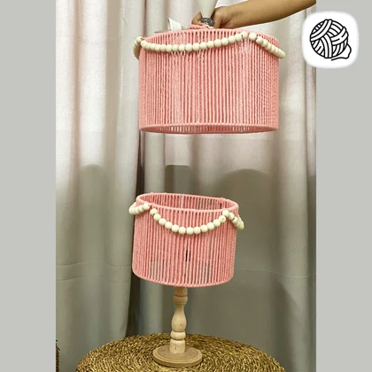 ست لوستر و آباژور مکرومه مدل آویز چوبی