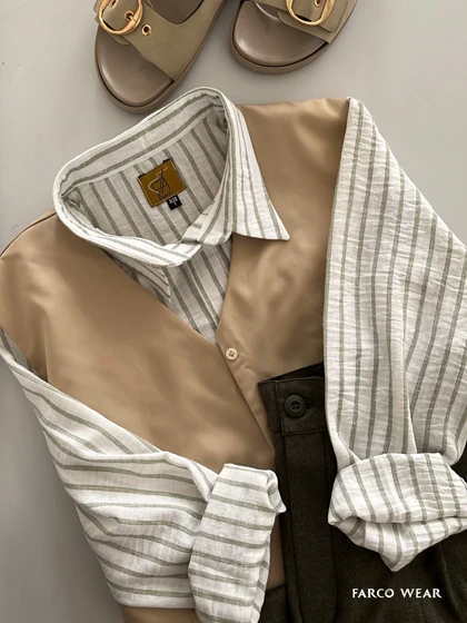 شومیز راه راه یشمی لینن خنک تابستانه کد 099