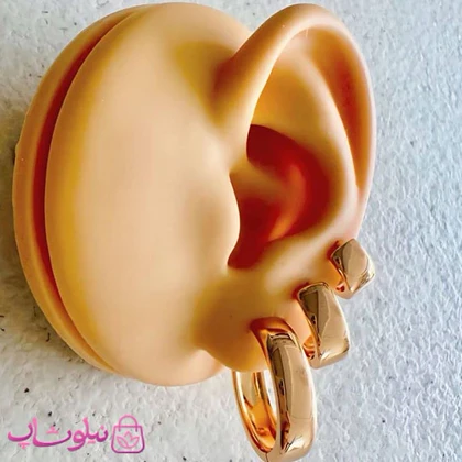 پک گوشواره ژوپینگ مدل حلقه‌ای پهن آینه ای طلایی (سه جفت) کد 6991