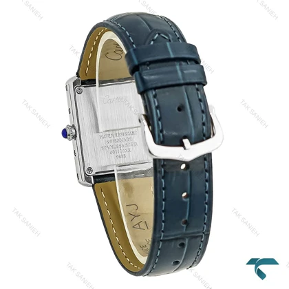ساعت کارتیه تانک زنانه نقره ای بند چرم سرمه ای اسمال Cartier-8889-L