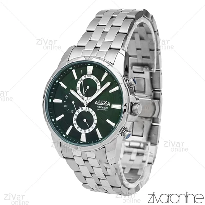 ساعت الکسا پریمیر A0103 مردانه سه موتوره سیلور صفحه سبز 106153