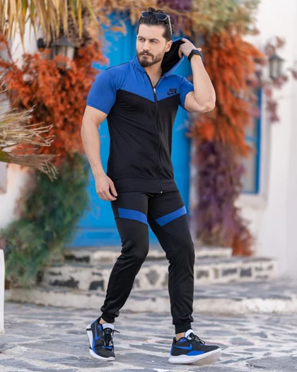 ست تیشرت شلوار زیپ‌دار مدل Elmaz (آبی)