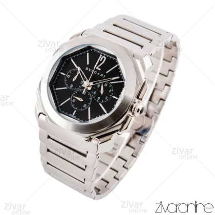 ساعت بولگاری مردانه سه موتوره نقره ای صفحه مشکی 103221