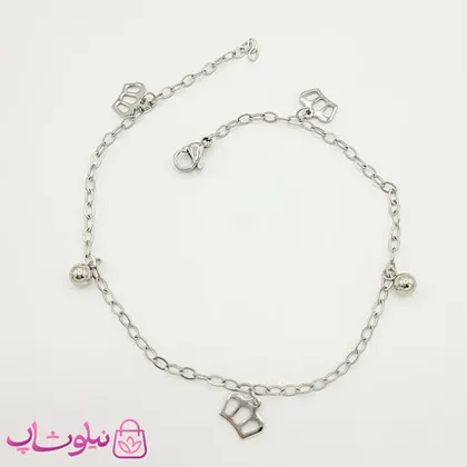 پابند زنانه استیل نقره ای با آویز تاج