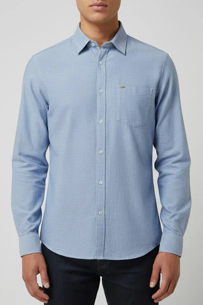 پیراهن مردانه آبی آستین بلند نخ پنبه 520