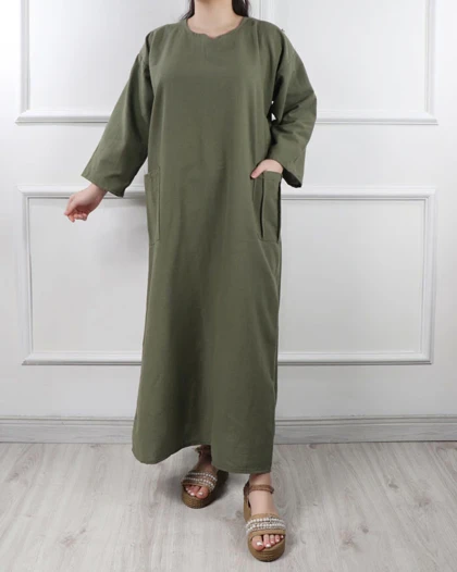 پیراهن لینن خارجی دو جیب 6099