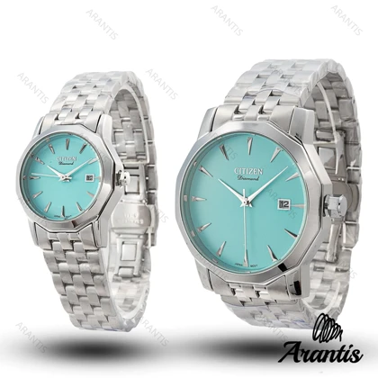 ساعت ست سیتیزن Diamond نقره ای صفحه آبی s-10187
