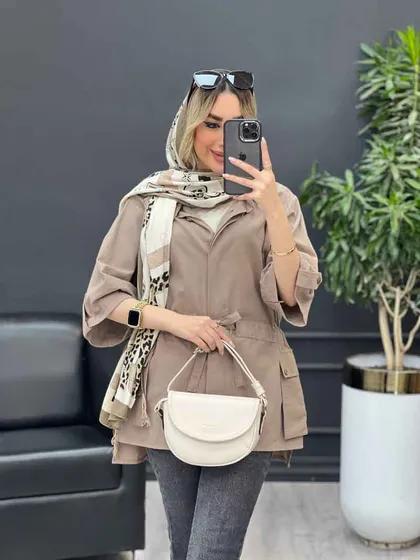 مانتو لینن دکمه مخفی دو جیب
