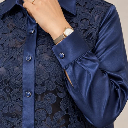 شومیز گیپور سایه سرمه ای