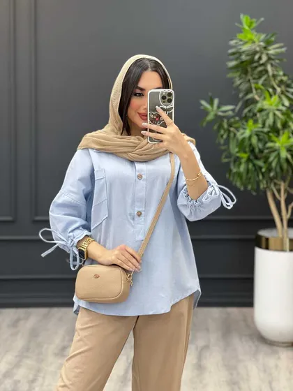 مانتو جلوبسته آستین گت دار