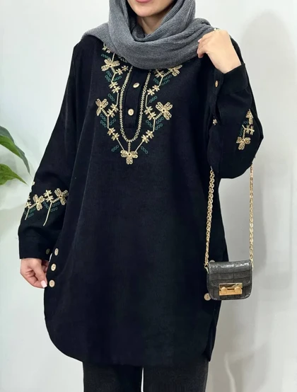 مانتو پاییزه گلدوزی شادی