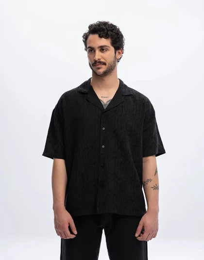 آستین کوتاه ژاکارد یقه انگلیسی