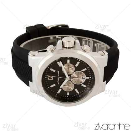 ساعت مایکل کورس مردانه سیلور مشکی بند رابر 104373