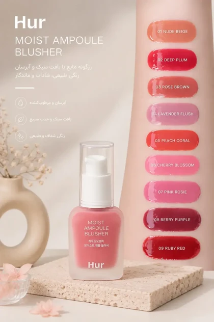 رژگونه مایع آمپولی هاوس آف هور HOUSE OF HUR Moist Ampoule Blusher اصل کره