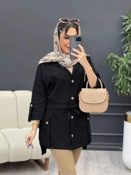 مانتو لینن آستین پاگن سر جیب دکمه