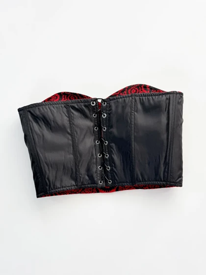 کراپ تاپ مجلسی دکلته فنر دار گلیمی پشت‌باز بندی