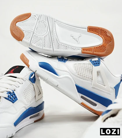 کفش کتانی ساق‌دار مردانه سفید آبی Nike air jordan 4
