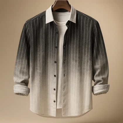 پیراهن مردانه سنگشور سفید مشکی راه راه شارپ پارچه کنفی فوق‌العاده خنک و لطیف