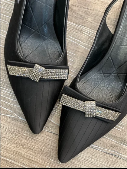 کفش مجلسی ساتن خطی یراق پاپیون نگینی