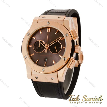 ساعت هابلوت مردانه سه موتوره رزگلد صفحه دودی Hublot-5459-G