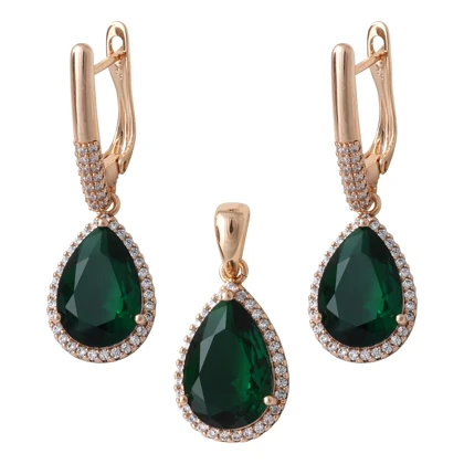 نیم ست زنانه طرح طلا با نگین سبز ژوپینگ