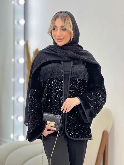 مانتو پولک دوزی ریش دار