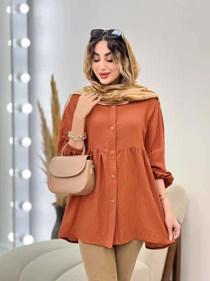 مانتو جلو دکمه کمر چین